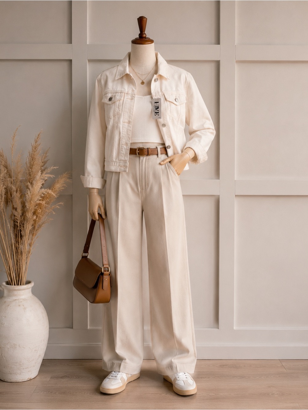 Cropped Cream Denim Jacket - Women's Lightweight Jean Jacket - Picture 2 of 6